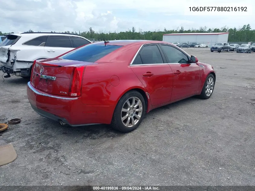 2008 Cadillac Cts Standard VIN: 1G6DF577880216192 Lot: 40199836