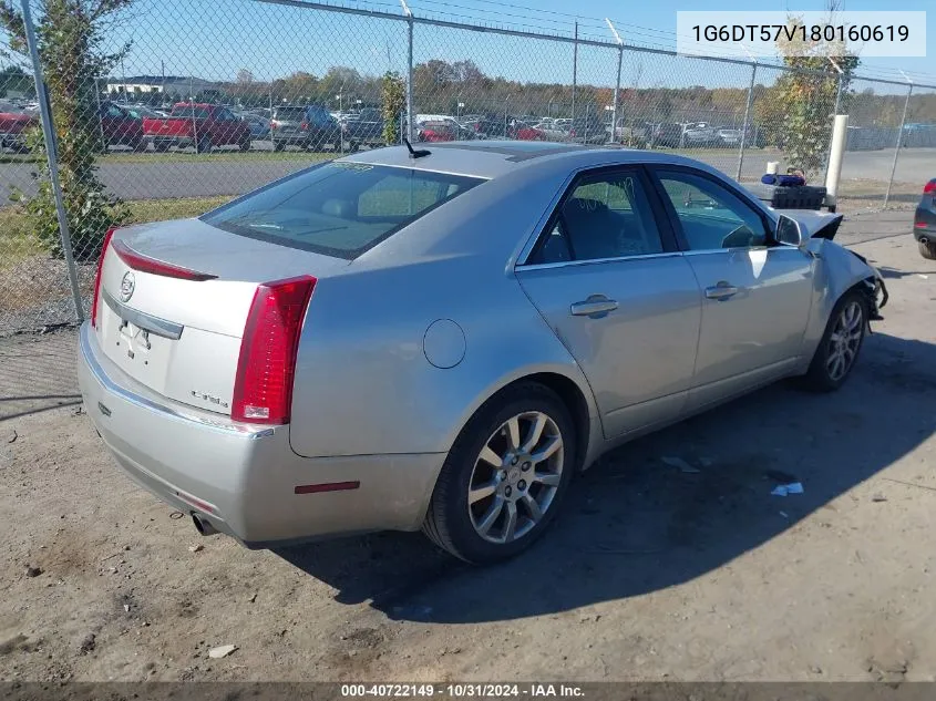 2008 Cadillac Cts Standard VIN: 1G6DT57V180160619 Lot: 40722149