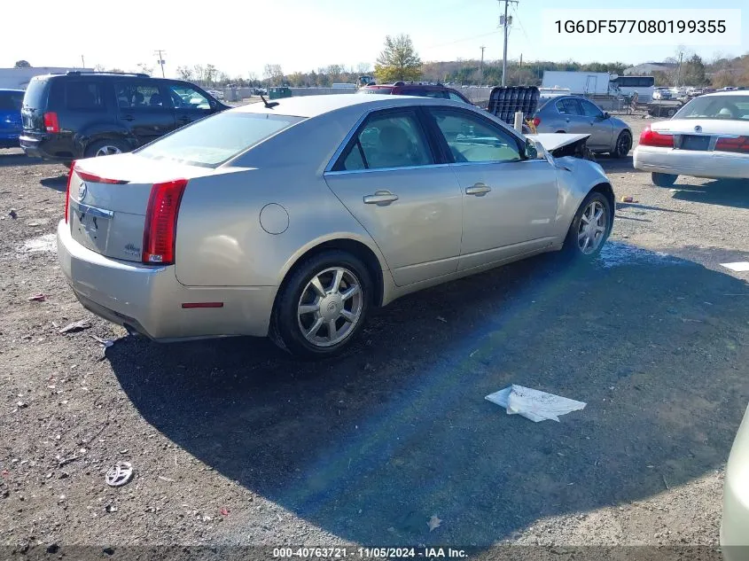 2008 Cadillac Cts Standard VIN: 1G6DF577080199355 Lot: 40763721