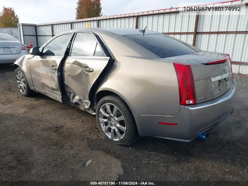 2008 Cadillac Cts Standard VIN: 1G6DS57V180174992 Lot: 40787190