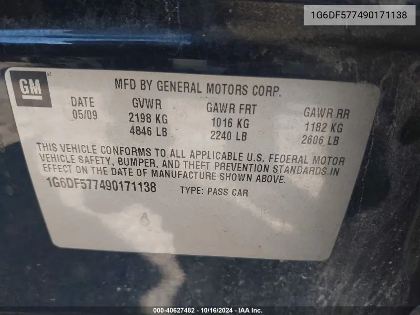 1G6DF577490171138 2009 Cadillac Cts Standard