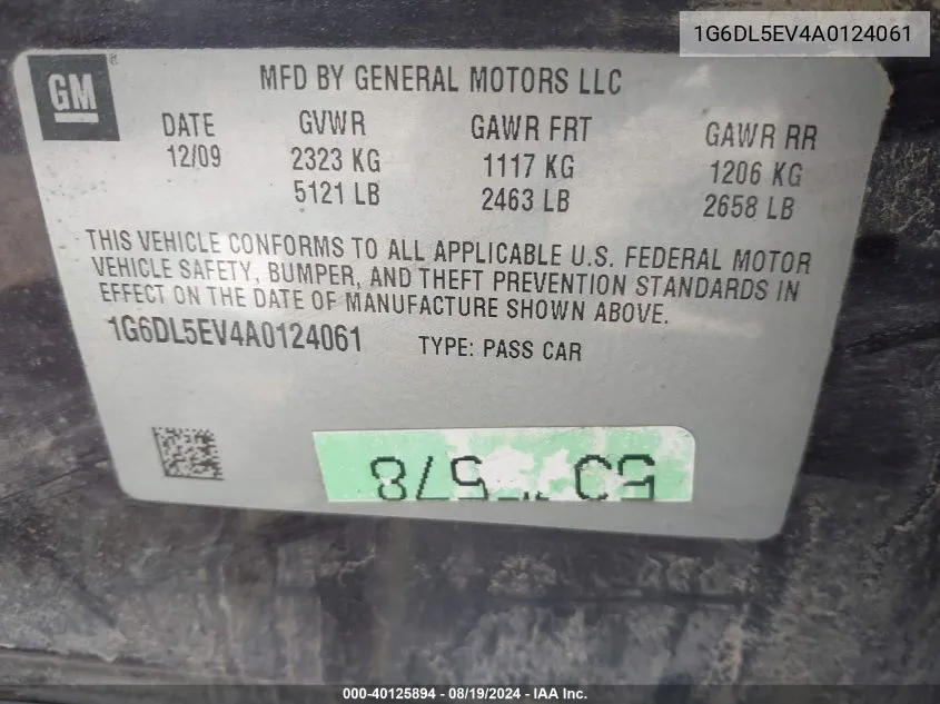 1G6DL5EV4A0124061 2010 Cadillac Cts Standard