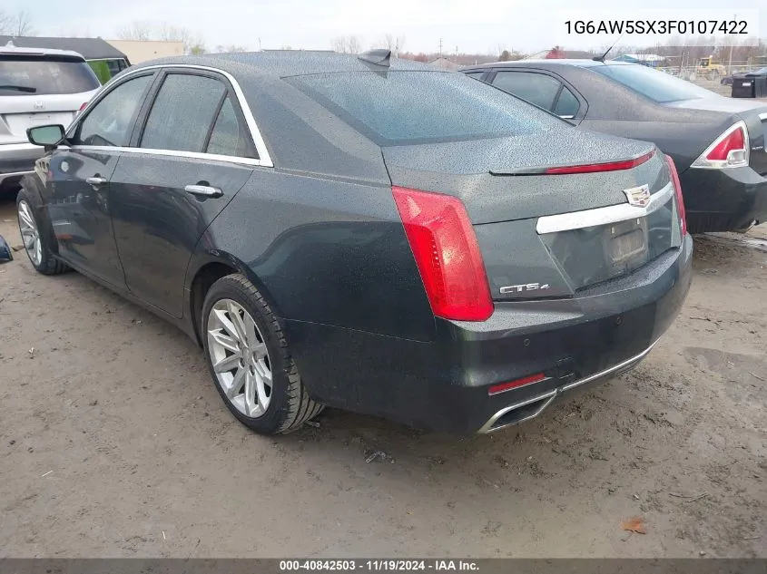 2015 Cadillac Cts Standard VIN: 1G6AW5SX3F0107422 Lot: 40842503