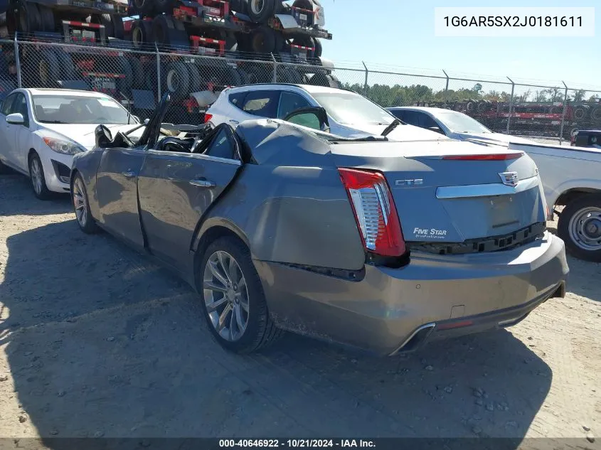 2018 Cadillac Cts Luxury VIN: 1G6AR5SX2J0181611 Lot: 40646922