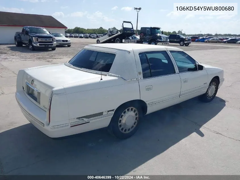 1998 Cadillac Deville Standard VIN: 1G6KD54Y5WU800680 Lot: 40646399