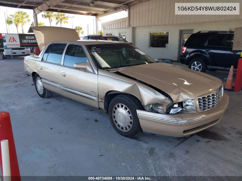 1998 Cadillac Deville Standard VIN: 1G6KD54Y8WU802424 Lot: 40734589