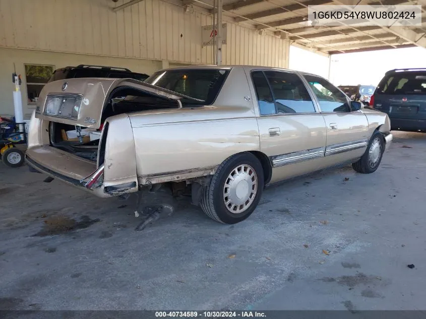 1998 Cadillac Deville Standard VIN: 1G6KD54Y8WU802424 Lot: 40734589