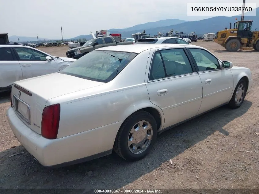 2000 Cadillac Deville Standard VIN: 1G6KD54Y0YU338760 Lot: 40035847