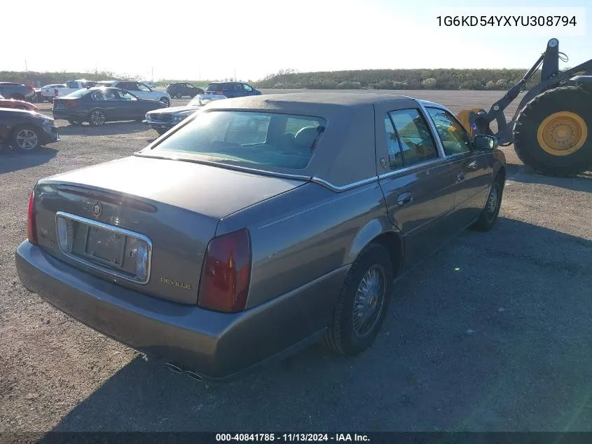 2000 Cadillac Deville Standard VIN: 1G6KD54YXYU308794 Lot: 40841785