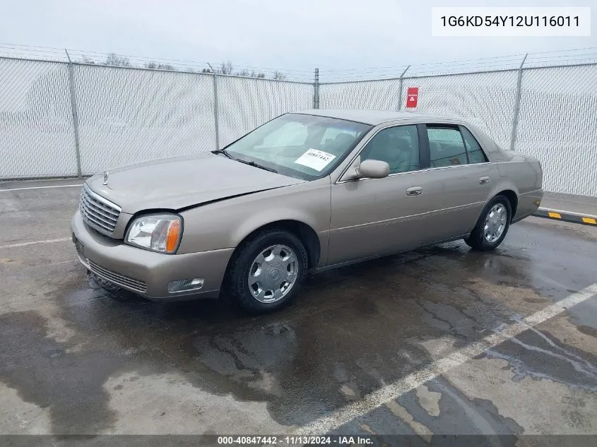 2002 Cadillac Deville Standard VIN: 1G6KD54Y12U116011 Lot: 40847442