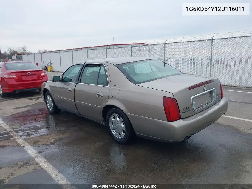 2002 Cadillac Deville Standard VIN: 1G6KD54Y12U116011 Lot: 40847442