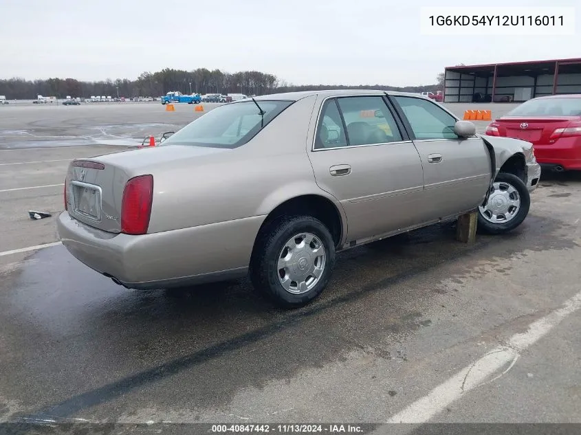 2002 Cadillac Deville Standard VIN: 1G6KD54Y12U116011 Lot: 40847442