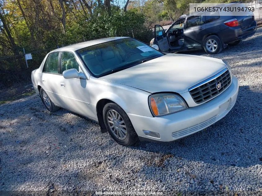 2003 Cadillac Deville Dhs VIN: 1G6KE57Y43U194793 Lot: 40498688