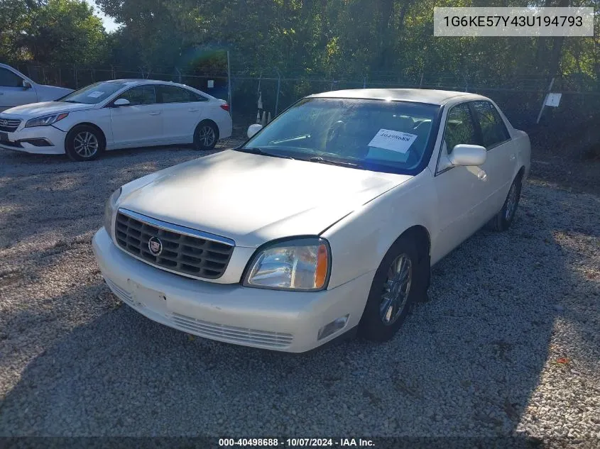 2003 Cadillac Deville Dhs VIN: 1G6KE57Y43U194793 Lot: 40498688