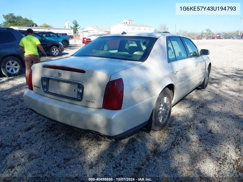 2003 Cadillac Deville Dhs VIN: 1G6KE57Y43U194793 Lot: 40498688