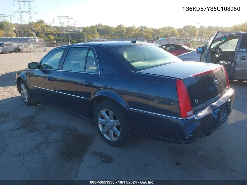 2006 Cadillac Dts Standard VIN: 1G6KD57Y86U108960 Lot: 40551990