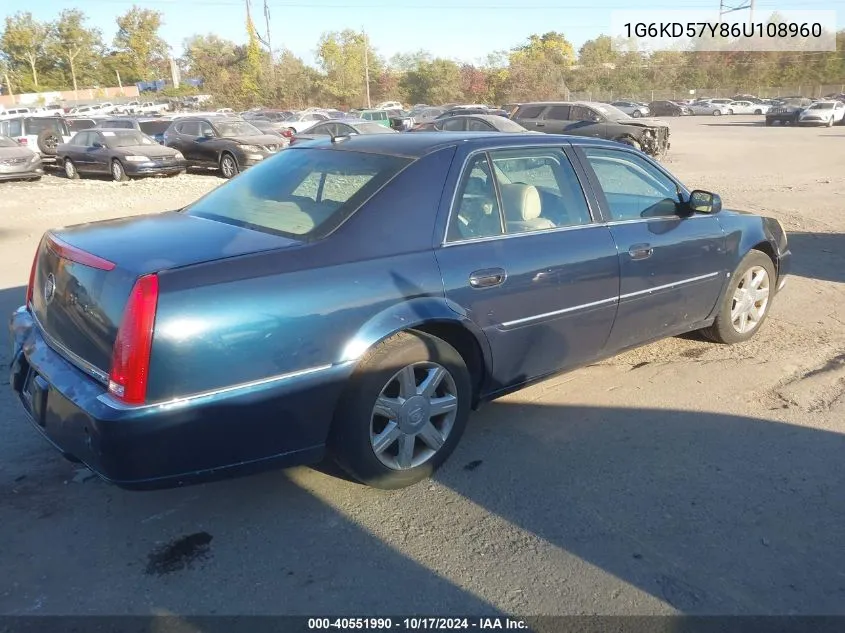 2006 Cadillac Dts Standard VIN: 1G6KD57Y86U108960 Lot: 40551990