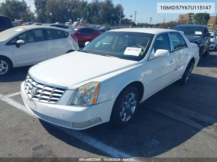 2007 Cadillac Dts Luxury I VIN: 1G6KD57Y67U115147 Lot: 40672345