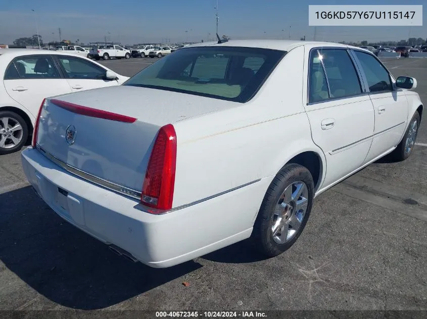 2007 Cadillac Dts Luxury I VIN: 1G6KD57Y67U115147 Lot: 40672345