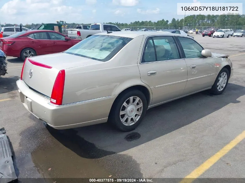 2008 Cadillac Dts 1Sb VIN: 1G6KD57Y18U181722 Lot: 40377575