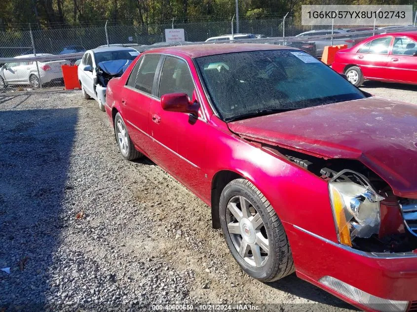 2008 Cadillac Dts 1Sc VIN: 1G6KD57YX8U102743 Lot: 40600650