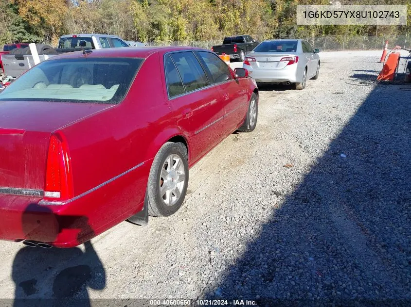 2008 Cadillac Dts 1Sc VIN: 1G6KD57YX8U102743 Lot: 40600650