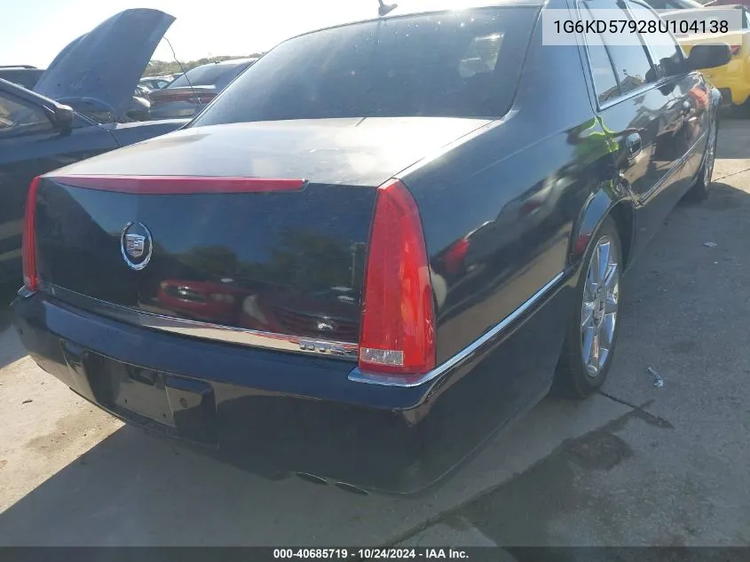 2008 Cadillac Dts 1Se VIN: 1G6KD57928U104138 Lot: 40685719