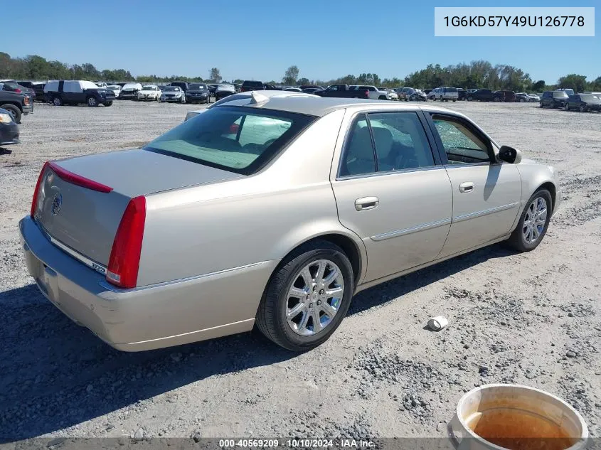 2009 Cadillac Dts 1Sb VIN: 1G6KD57Y49U126778 Lot: 40569209