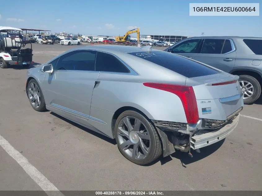 2014 Cadillac Elr Standard VIN: 1G6RM1E42EU600664 Lot: 40288178