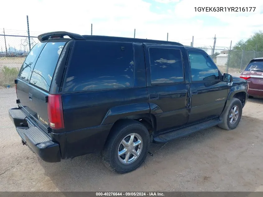 2000 Cadillac Escalade Standard VIN: 1GYEK63R1YR216177 Lot: 40276644