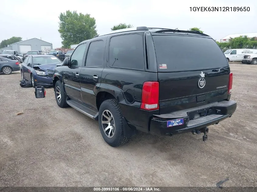 2002 Cadillac Escalade Standard VIN: 1GYEK63N12R189650 Lot: 39993106