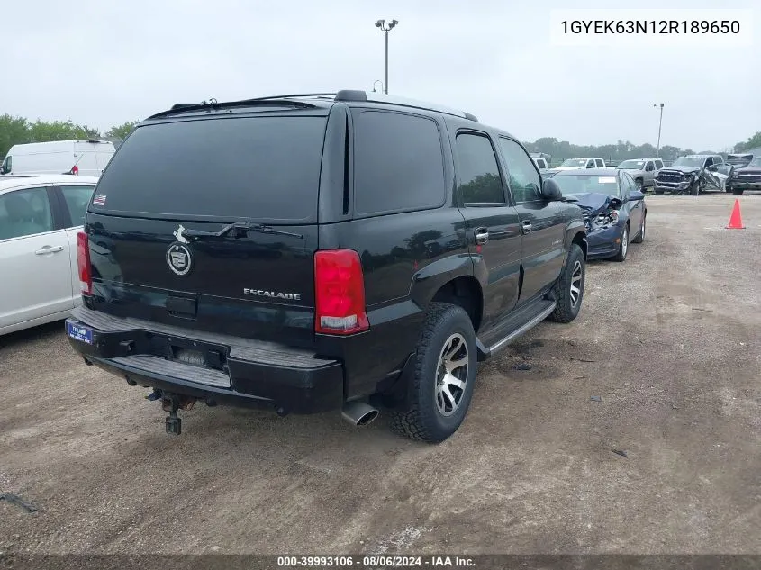 2002 Cadillac Escalade Standard VIN: 1GYEK63N12R189650 Lot: 39993106