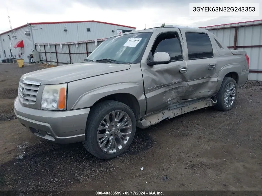 2002 Cadillac Escalade Ext Standard VIN: 3GYEK63N32G243353 Lot: 40338599