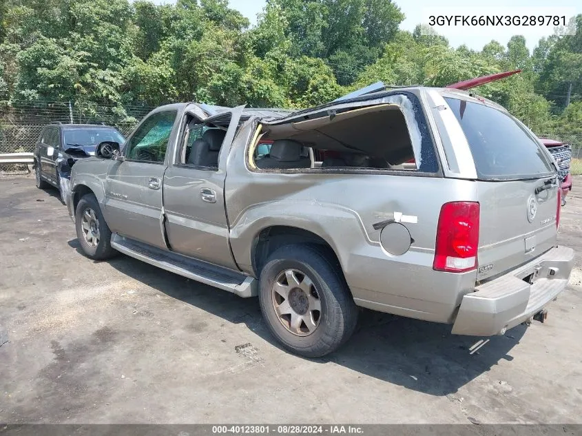 2003 Cadillac Escalade Esv Standard VIN: 3GYFK66NX3G289781 Lot: 40123801