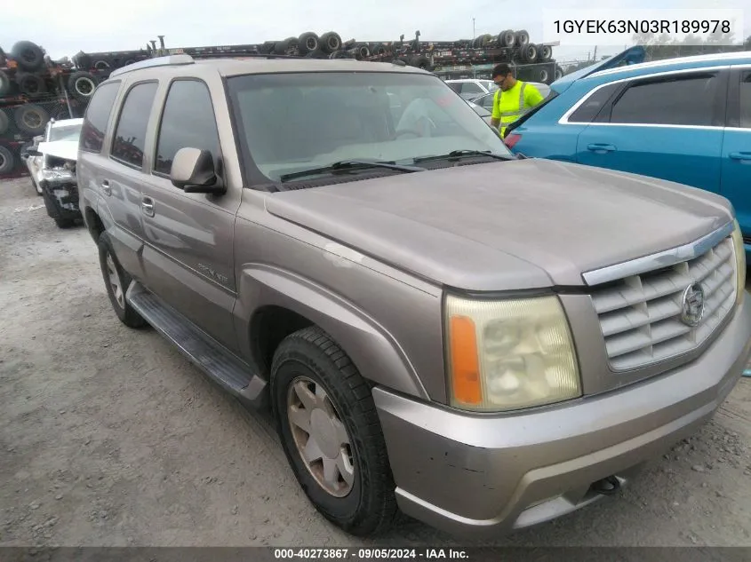 2003 Cadillac Escalade Standard VIN: 1GYEK63N03R189978 Lot: 40273867