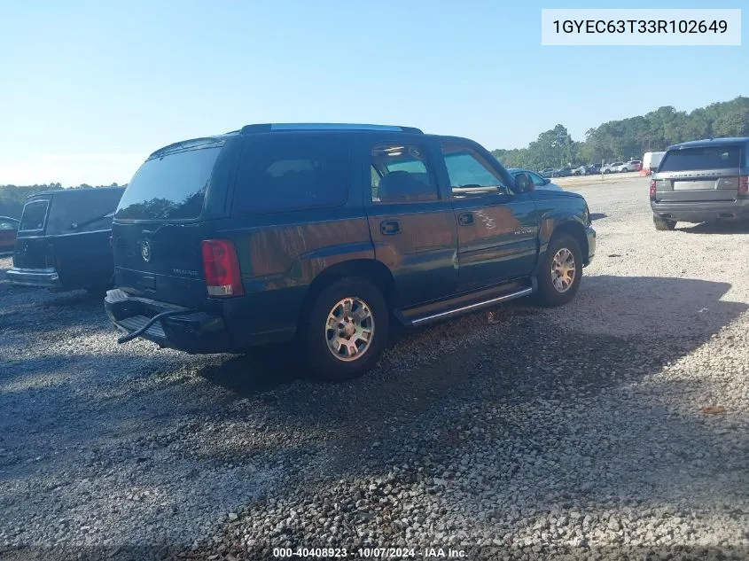 2003 Cadillac Escalade Standard VIN: 1GYEC63T33R102649 Lot: 40408923