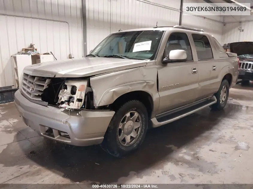 2003 Cadillac Escalade Ext Standard VIN: 3GYEK63N83G194989 Lot: 40630726