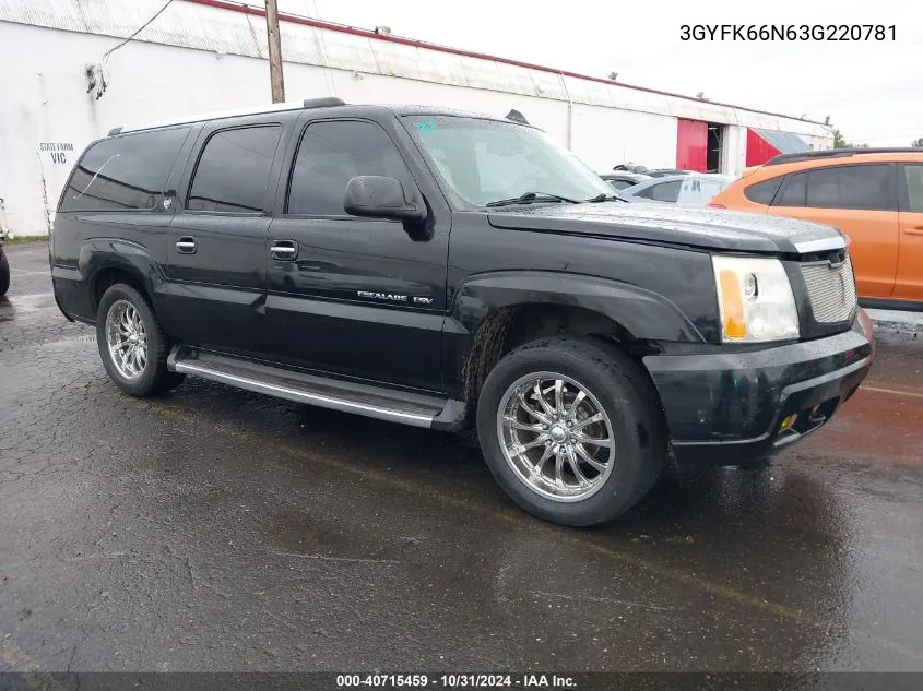 2003 Cadillac Escalade Esv Standard VIN: 3GYFK66N63G220781 Lot: 40715459