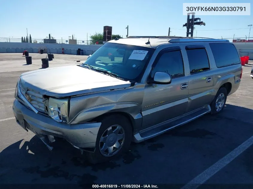 2003 Cadillac Escalade Esv Standard VIN: 3GYFK66N03G330791 Lot: 40816819