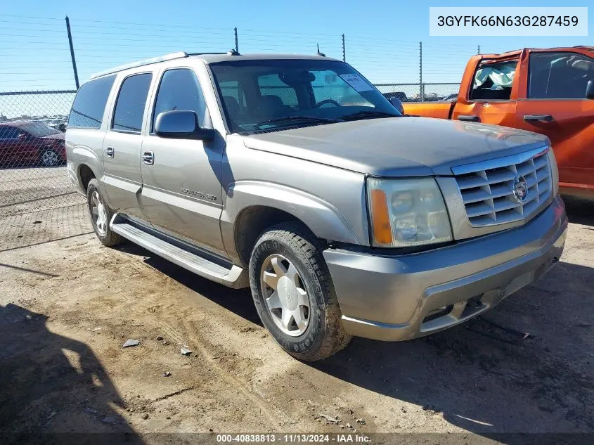 2003 Cadillac Escalade Esv Standard VIN: 3GYFK66N63G287459 Lot: 40838813