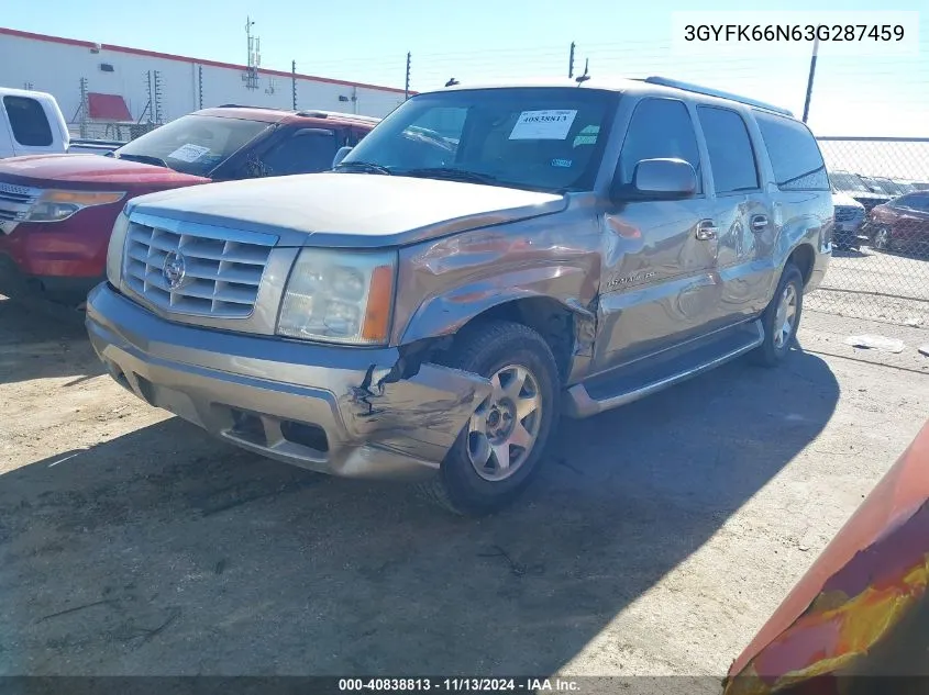 2003 Cadillac Escalade Esv Standard VIN: 3GYFK66N63G287459 Lot: 40838813