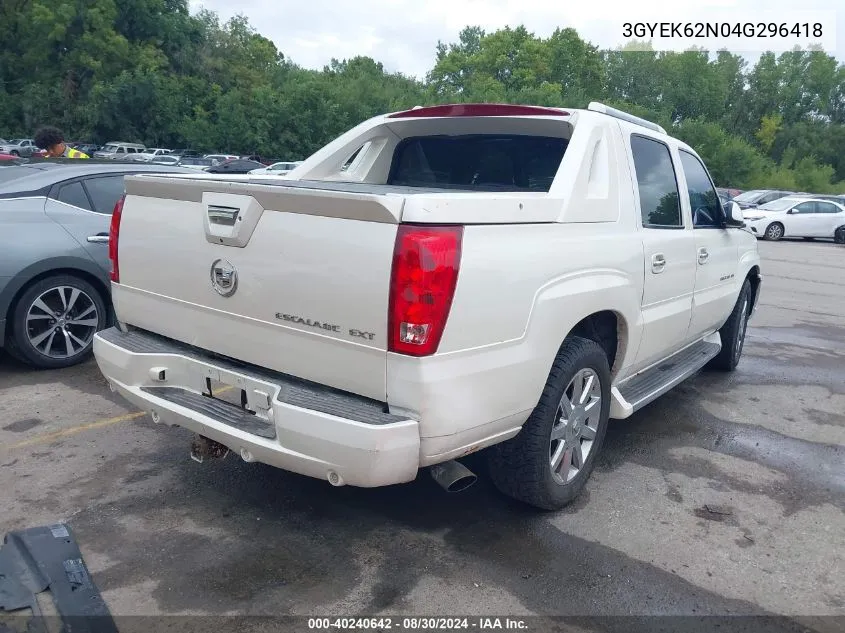 2004 Cadillac Escalade Ext Standard VIN: 3GYEK62N04G296418 Lot: 40240642