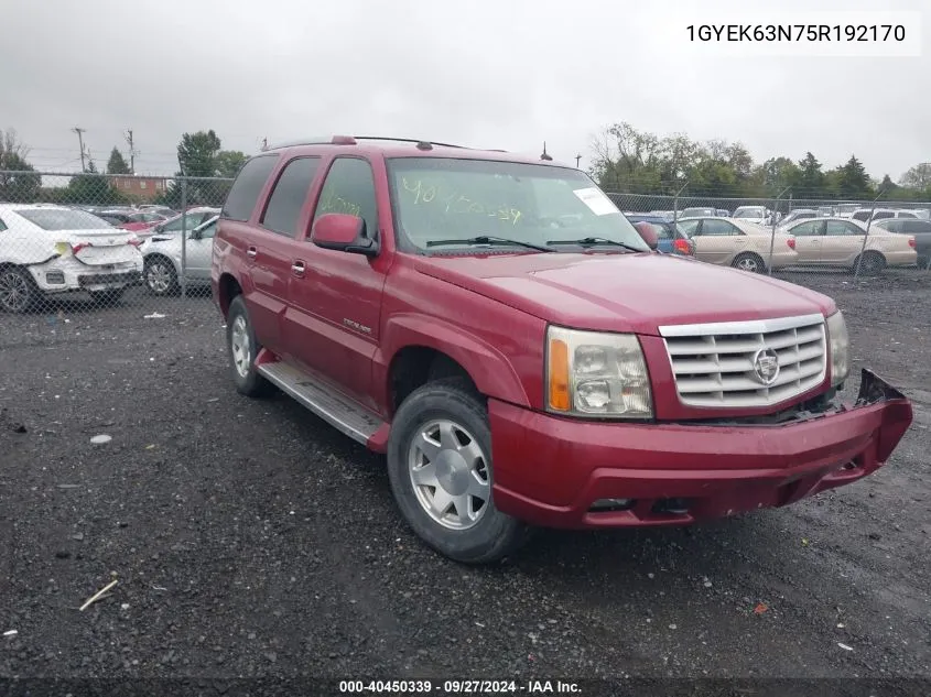 2005 Cadillac Escalade Standard VIN: 1GYEK63N75R192170 Lot: 40450339