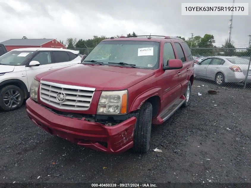 2005 Cadillac Escalade Standard VIN: 1GYEK63N75R192170 Lot: 40450339