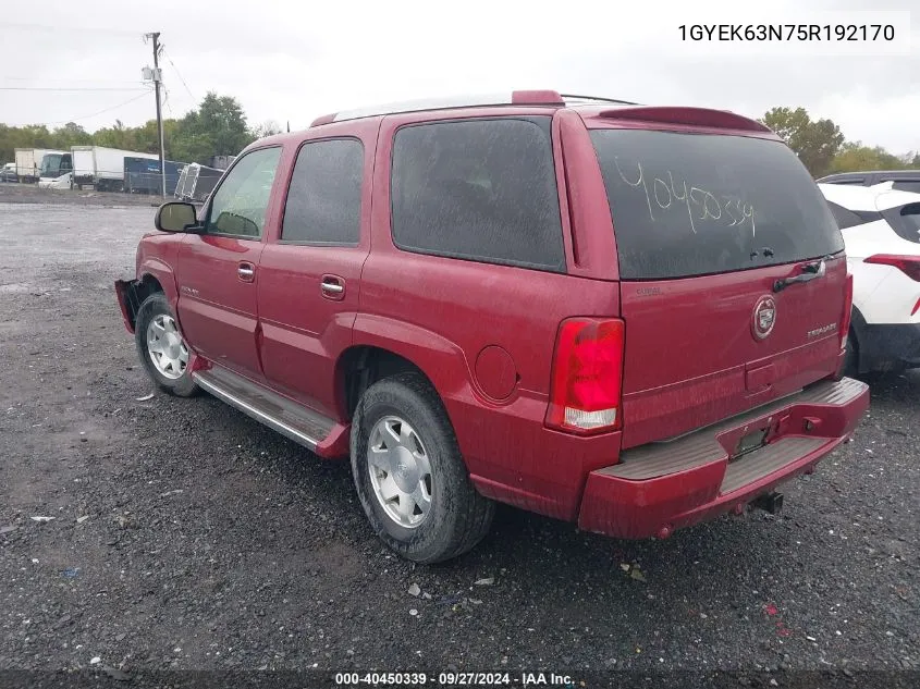 2005 Cadillac Escalade Standard VIN: 1GYEK63N75R192170 Lot: 40450339