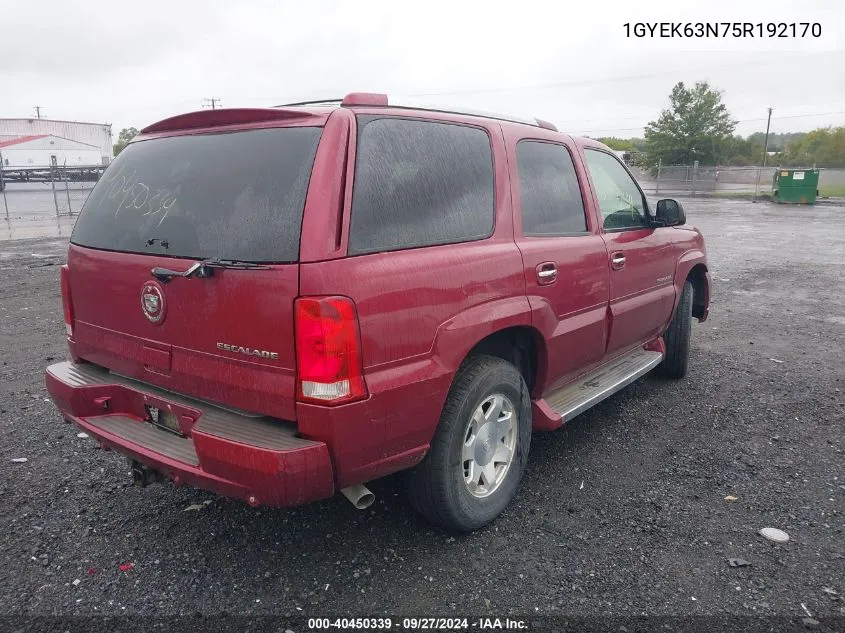 2005 Cadillac Escalade Standard VIN: 1GYEK63N75R192170 Lot: 40450339