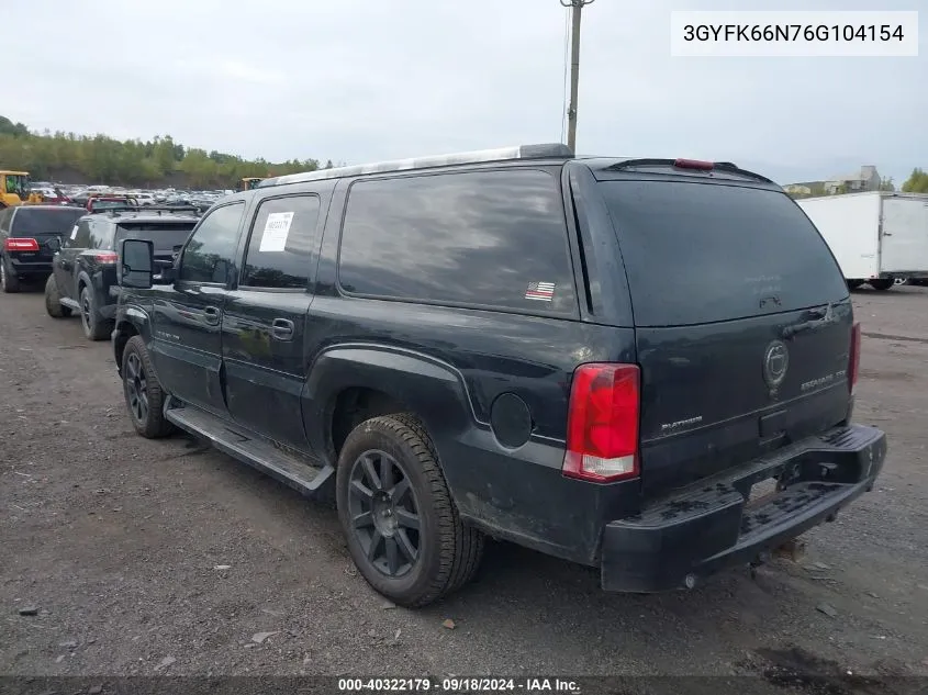 2006 Cadillac Escalade Esv VIN: 3GYFK66N76G104154 Lot: 40322179