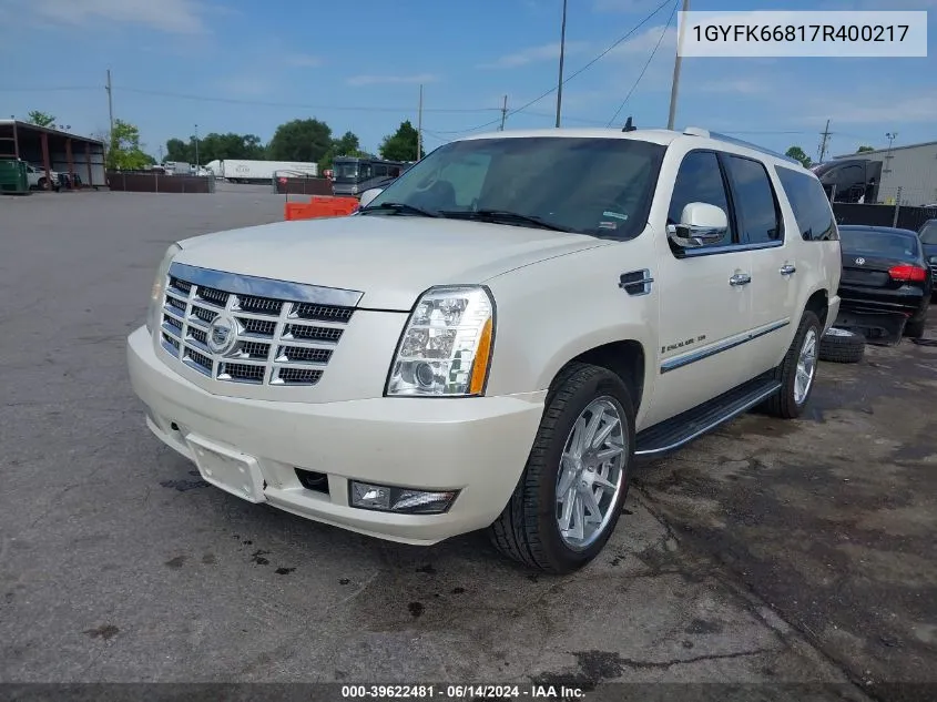 2007 Cadillac Escalade Esv Standard VIN: 1GYFK66817R400217 Lot: 39622481