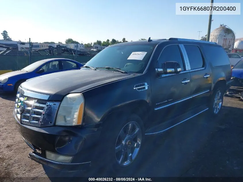 2007 Cadillac Escalade Esv Standard VIN: 1GYFK66807R200400 Lot: 40026232