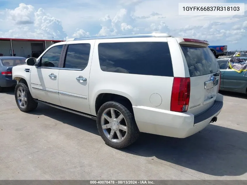 2007 Cadillac Escalade Esv Standard VIN: 1GYFK66837R318103 Lot: 40070478